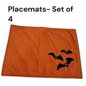Halloween Placemats Bats Set of 4 Orange Black Corduroy 13x18 Inch